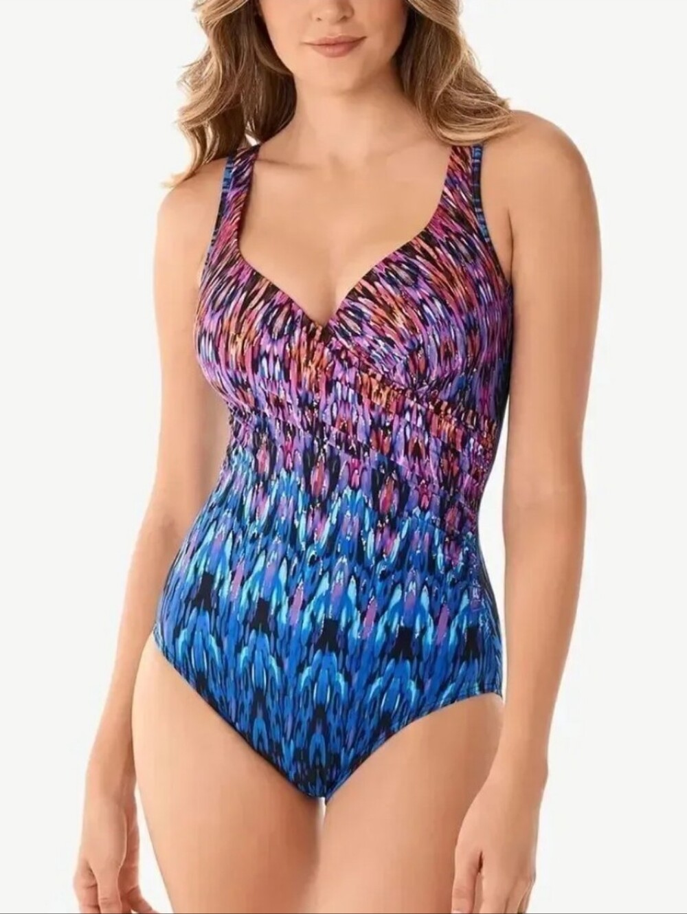Miraclesuit Vesuvio Its A Wrap Pink Blue Printed One Piece Swimsuit Size 12